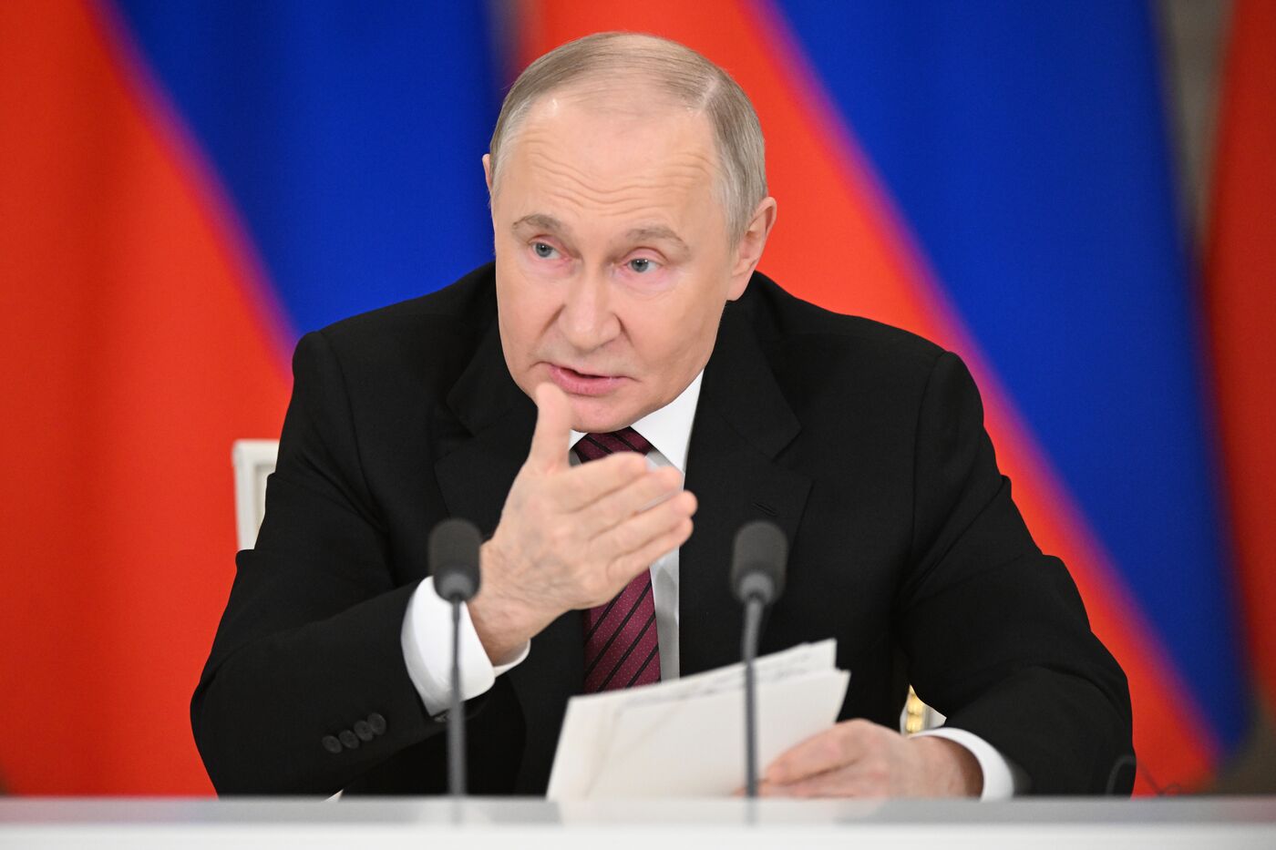 President of Russia Vladimir Putin delivers address to representatives of Russian and foreign media