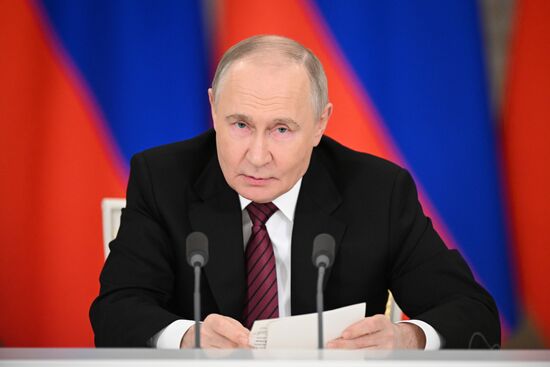 President of Russia Vladimir Putin delivers an address to representatives of Russian and foreign media. Location: Russia, Moscow. Author: Sergey Bobylev/Sputnik. President of Russia Vladimir Putin delivers address to representatives of Russian and foreign media