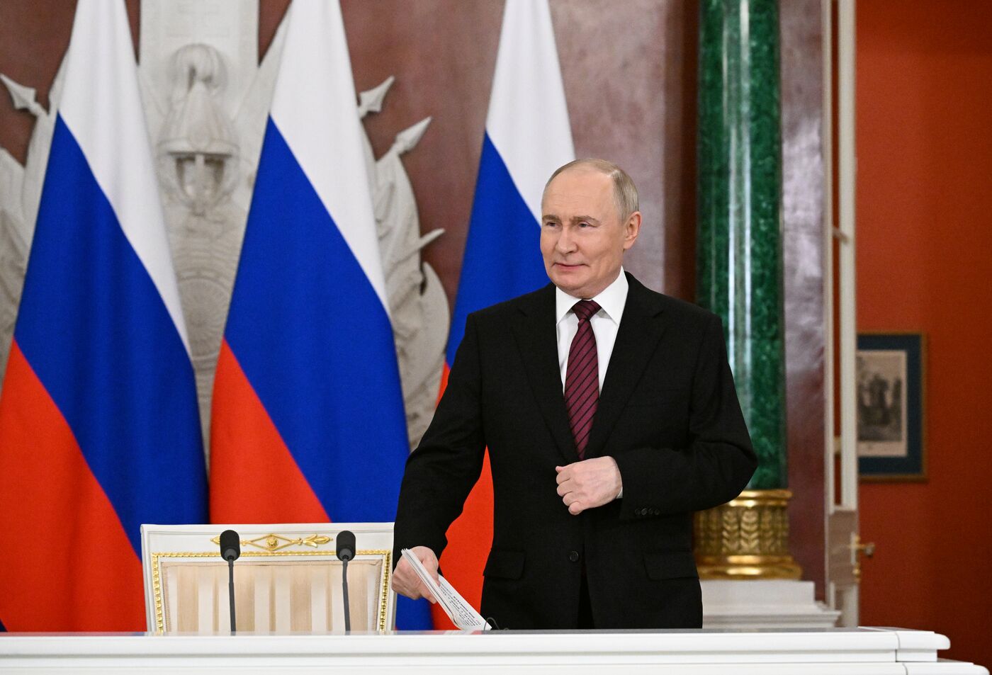 President of Russia Vladimir Putin delivers address to representatives of Russian and foreign media