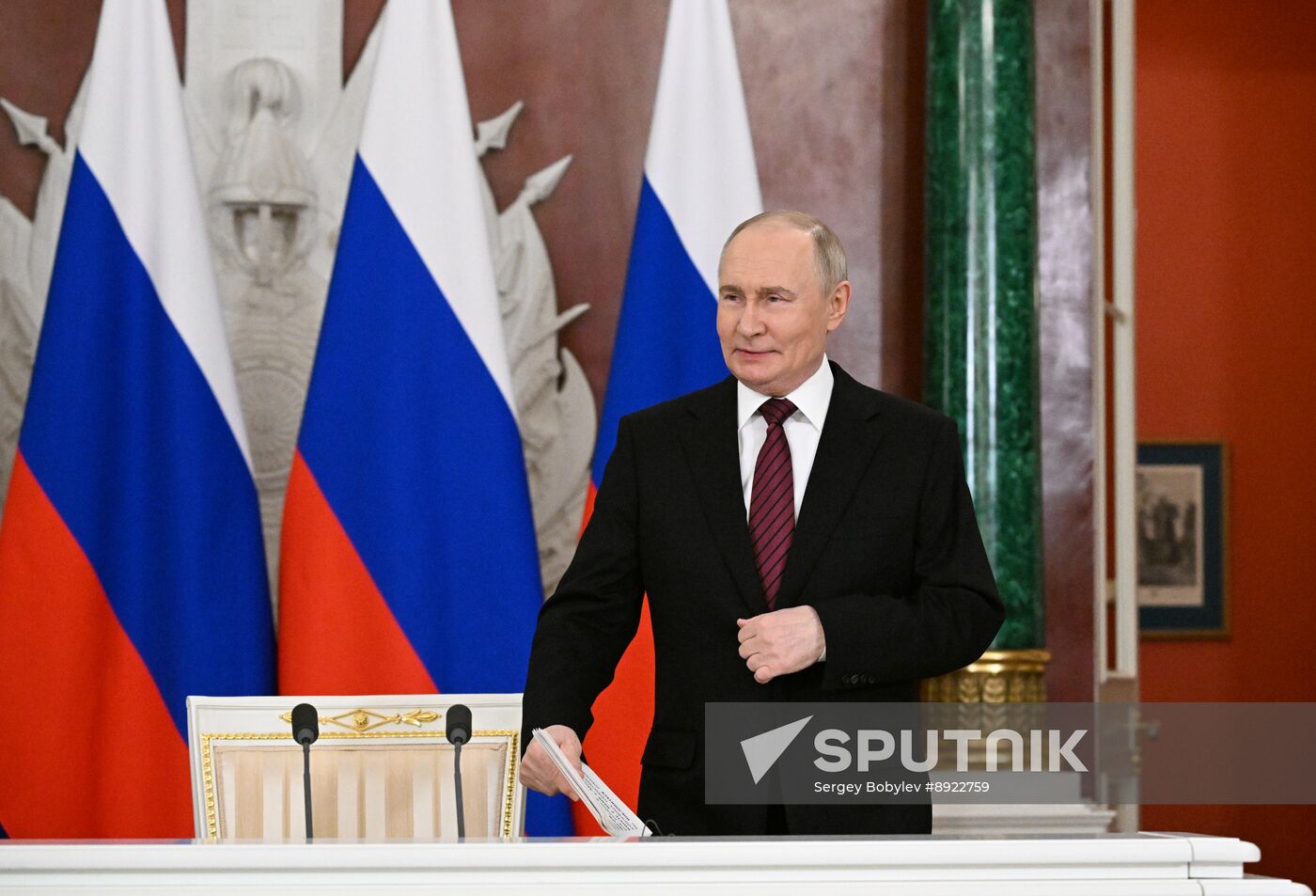President of Russia Vladimir Putin delivers address to representatives of Russian and foreign media