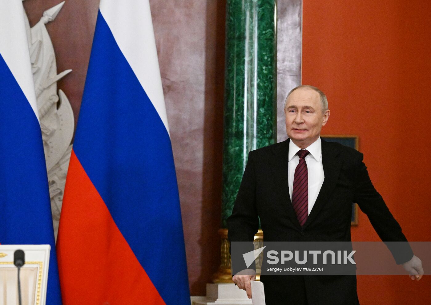 President of Russia Vladimir Putin delivers address to representatives of Russian and foreign media