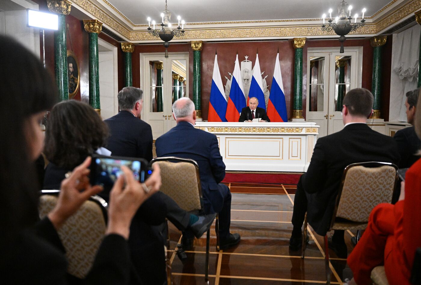 President of Russia Vladimir Putin delivers address to representatives of Russian and foreign media