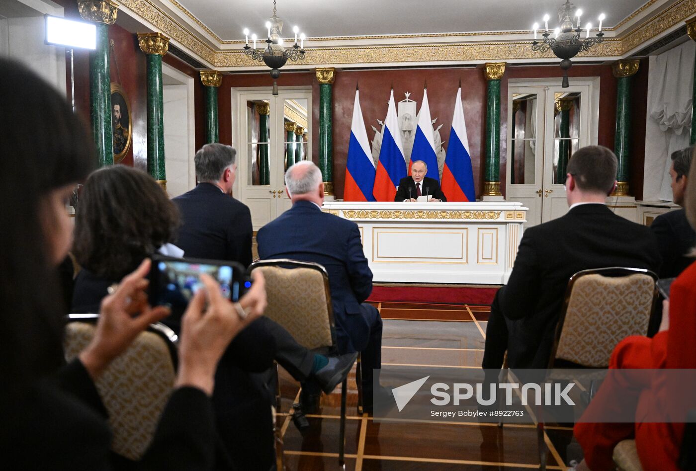 President of Russia Vladimir Putin delivers address to representatives of Russian and foreign media