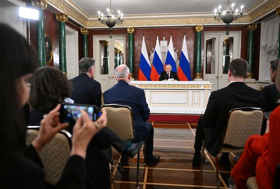 President of Russia Vladimir Putin delivers address to representatives of Russian and foreign media
