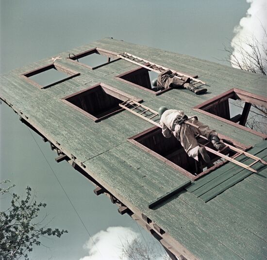 Firefighting tactical exercises at training ground