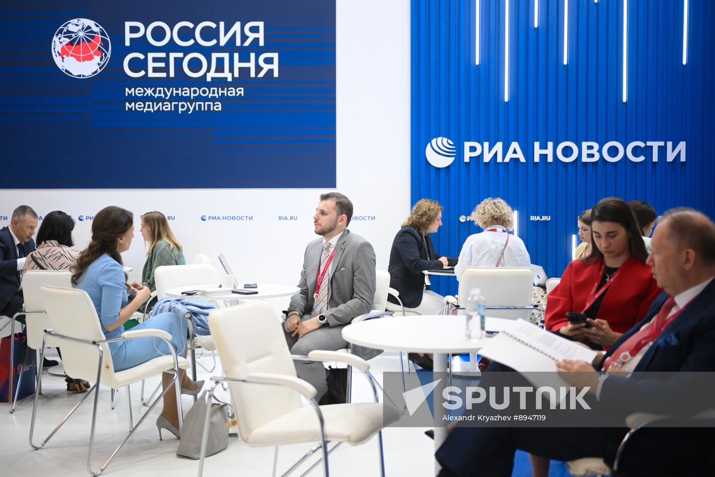 SPIEF-2025. RIA Novosti stand and Sputnik Radio studio
