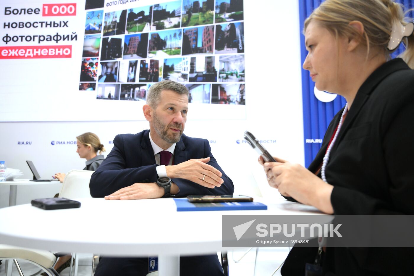 SPIEF-2025. RIA Novosti stand and Sputnik Radio studio