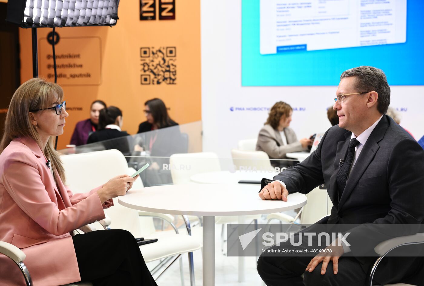 SPIEF-2025. RIA Novosti stand and Sputnik Radio studio