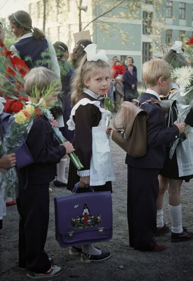 First-graders at ceremonial assembly