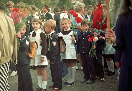 First-graders at ceremonial assembly