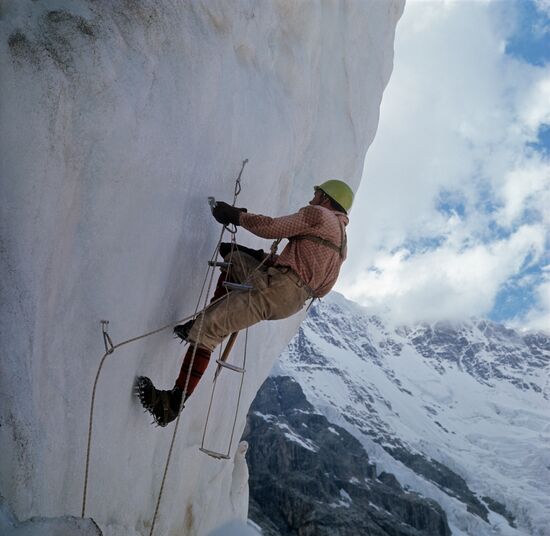 Climber conquers icy rock in North Caucasus mountains