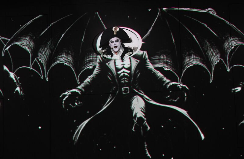 Sergey Vershinin as the Mayor performs in a scene from the Government Inspector production based on the play by Nikolai Gogol and staged by Yury Kvyatkovsky at the Moscow Provincial Theatre (Moscow Gubernsky Theatre) in Moscow, Russia. Russia Theatre Government Inspector