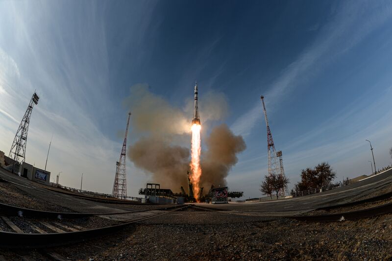 The Soyuz-2.1a rocket with the Soyuz MS-28 spacecraft, carrying the crew formed of Roscosmos cosmonauts Sergey Kud-Sverchkov, Sergei Mikaev and NASA astronaut Christopher Williams, blasts off to the International Space Station (ISS) from the launchpad at the Baikonur Cosmodrome, Kazakhstan. Kazakhstan Russia Space