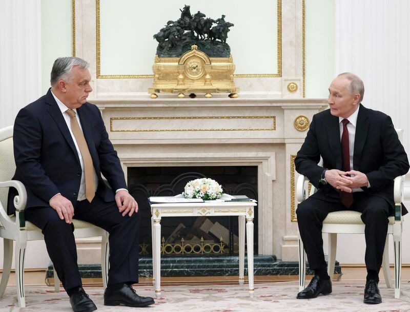 Hungarian Prime Minister Viktor Orban and Russian President Vladimir Putin attend a meeting at the Kremlin in Moscow, Russia. Russia Hungary
