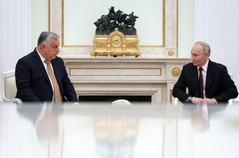 Hungarian Prime Minister Viktor Orban and Russian President Vladimir Putin attend a meeting at the Kremlin in Moscow, Russia. Russia Hungary