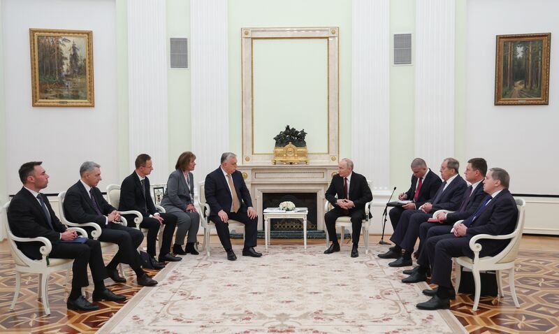 Hungarian Prime Minister Viktor Orban and Russian President Vladimir Putin attend a meeting at the Kremlin in Moscow, Russia. Russia Hungary
