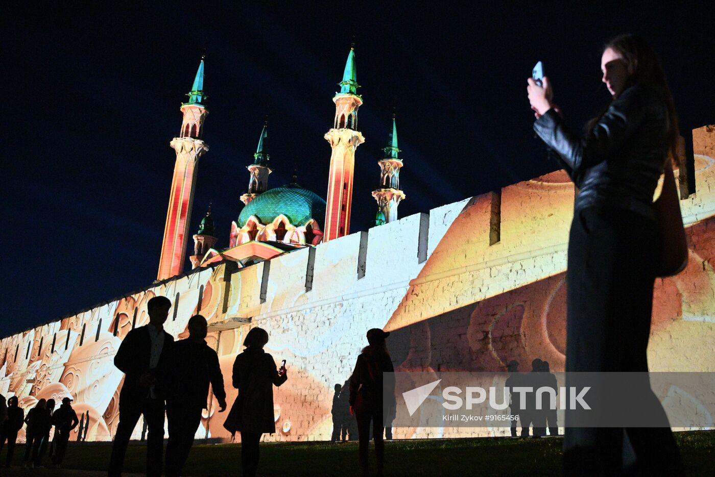 KAZANFORUM 2026. Zen light mapping show projected onto Kazan Kremlin walls