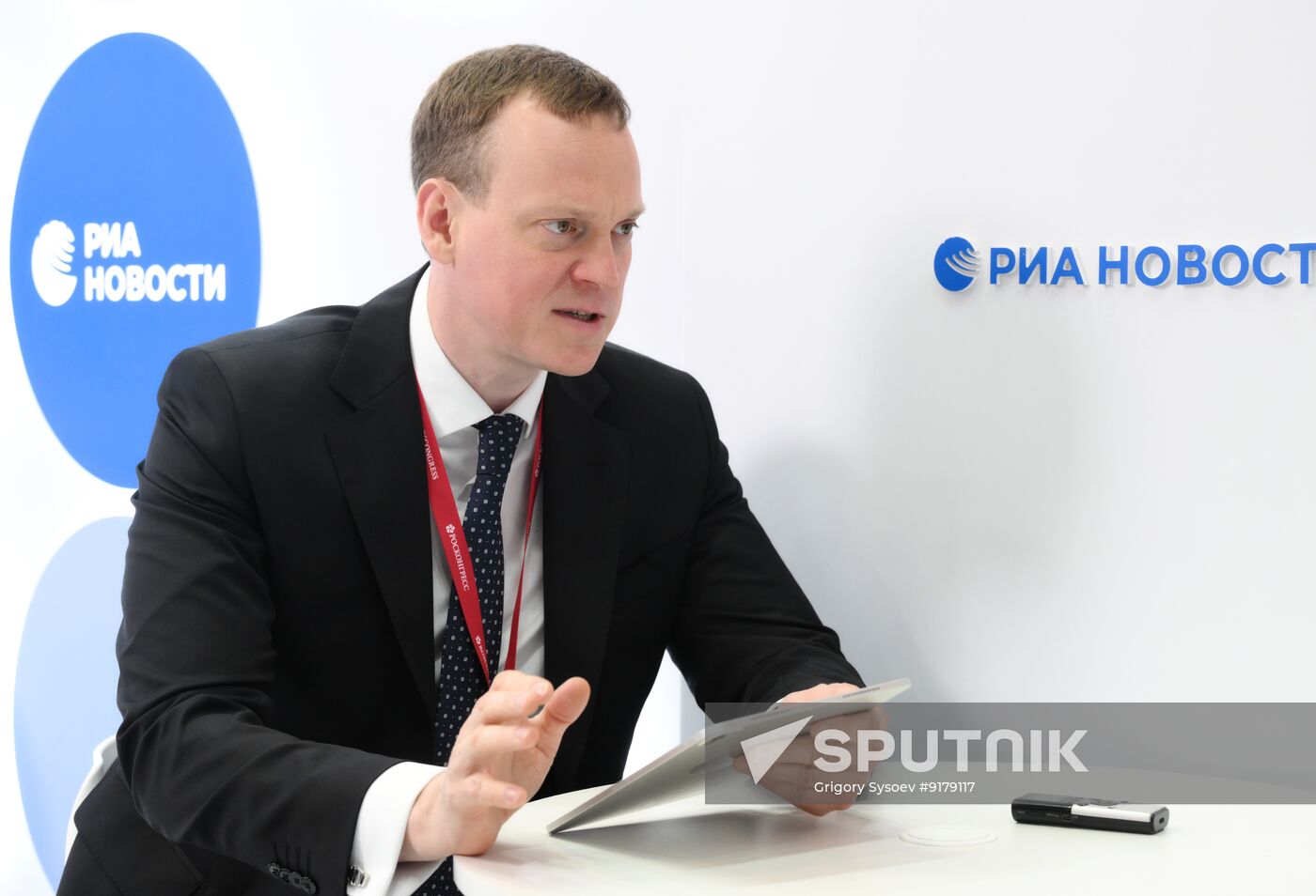 SPIEF-2026. RIA Novosti stand and Sputnik Radio studio