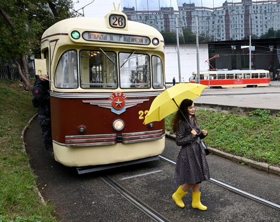 Russia Moscow City Day Tram Parade