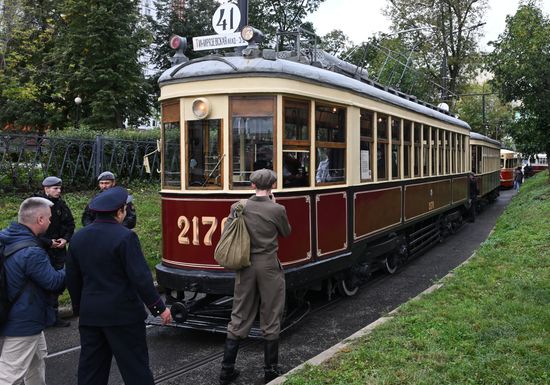 Russia Moscow City Day Tram Parade