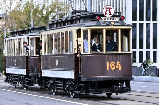 Russia Moscow City Day Tram Parade