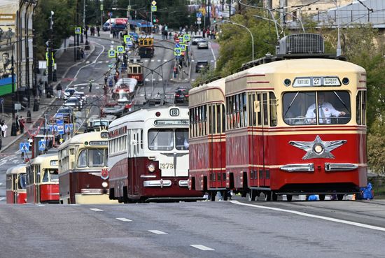 Russia Moscow City Day Tram Parade
