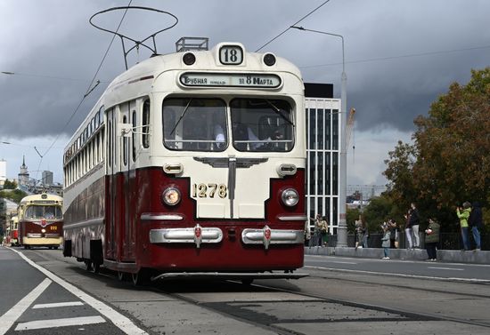 Russia Moscow City Day Tram Parade