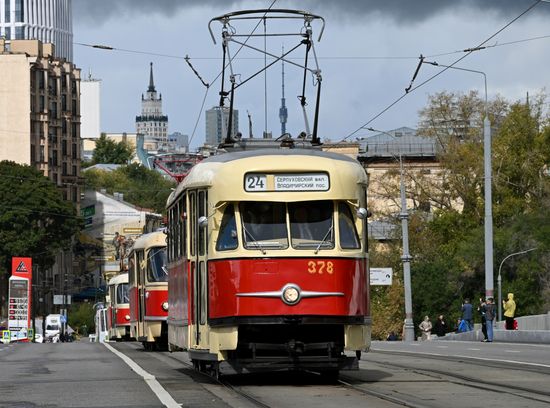 Russia Moscow City Day Tram Parade