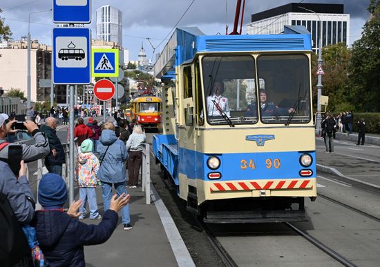 Russia Moscow City Day Tram Parade