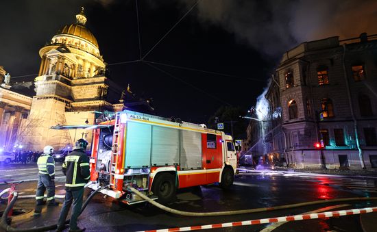 Russia St Petersburg Historic Building Fire