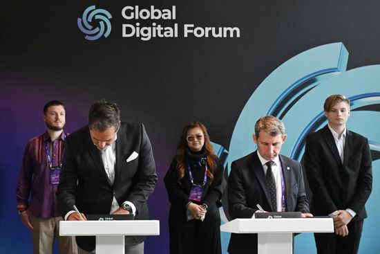 The 2nd Global Digital Forum. The ceremony to sign a Memorandum on Accession to the State Digital Sovereignty Index of the ANO Center for Global IT-Cooperation (Russia) and on Cooperation for Its Development with Agile Dynamics (UAE). From left, front row: Paul Lalovich, Managing Partner at Agile Dynamics (UAE); Vadim Glushchenko, Director, ANO Center for Global IT Cooperation (Russia). Location: Russia, Moscow. Author: Maksim Blinov/Sputnik. Global Digital Forum 2026. Signing ceremonies