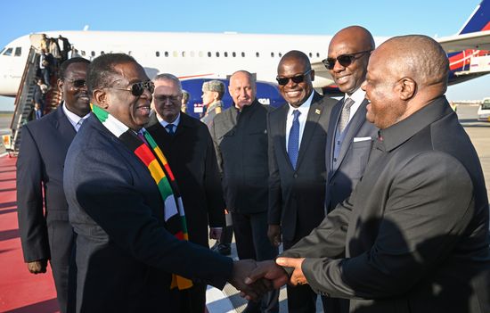 President of Zimbabwe Emmerson Mnangagwa arrives in Moscow