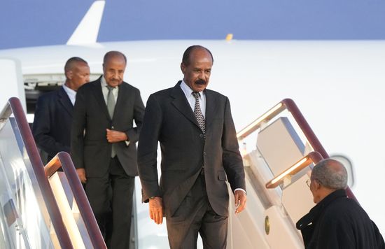 President of the State of Eritrea Isaias Afwerki arrives in Moscow