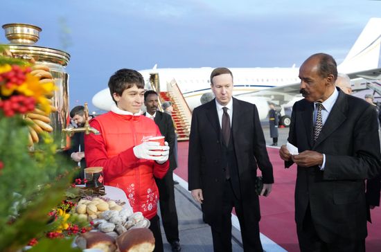 President of the State of Eritrea Isaias Afwerki arrives in Moscow