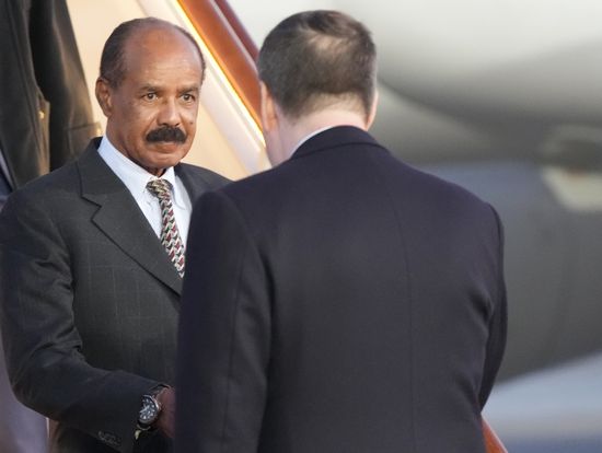President of the State of Eritrea Isaias Afwerki arrives in Moscow