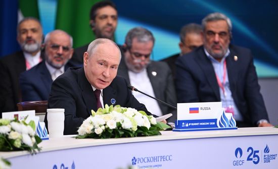 President of Russia Vladimir Putin at the plenary session of the 8th Summit of the Gas Exporting Countries Forum in Moscow. Location: Russia, Moscow. Author: Maksim Bogodvid/Sputnik. GECF Summit. Plenary session