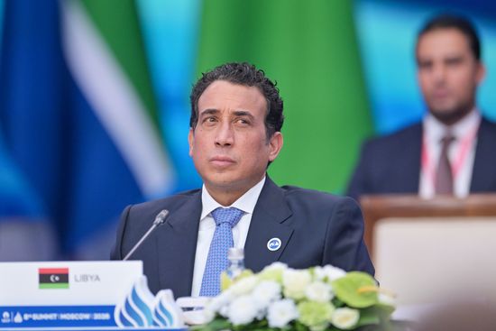 Chairman of the Presidential Council of Libya Mohamed al-Menfi at the plenary session of the 8th Summit of the Gas Exporting Countries Forum in Moscow. Location: Russia, Moscow. Author: Yuri Kochetkov/Sputnik. GECF Summit. Plenary session