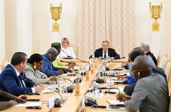 Foreign Ministry Official Spokeswoman Maria Zakharova and Russian Foreign Minister Sergei Lavrov during a meeting with representatives of African media outlets in Moscow. The 3rd Russia-Africa summit and economic forum is taking place in Moscow on October 28-29, 2026. Location: Russia, Moscow. Author: Alexey Maishev/Sputnik. Russian Foreign Minister Sergei Lavrov meets with representatives of African media outlets in Moscow