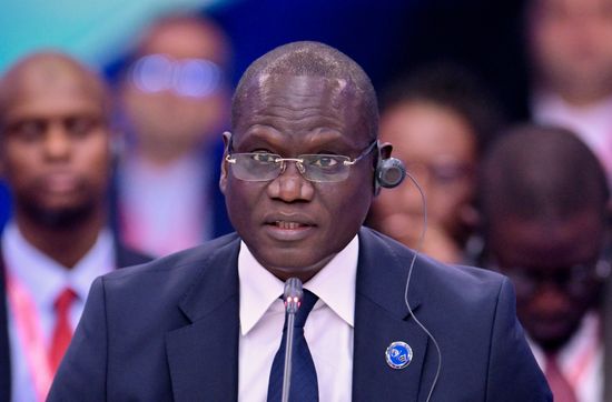 Senegal’s Minister of Energy and Petroleum, El Hadji Abdourahmane Diouf at the plenary session of the 8th Summit of the Gas Exporting Countries Forum in Moscow. Location: Russia, Moscow. Author: Yuri Kochetkov/Sputnik. GECF Summit. Plenary session