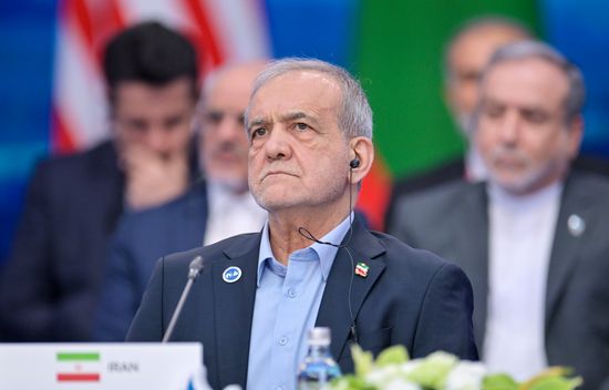 President of Iran Masoud Pezeshkian takes part in the plenary session of the 8th Summit of the Gas Exporting Countries Forum in Moscow. Location: Russia, Moscow. Author: Yuri Kochetkov/Sputnik. GECF Summit. Plenary session