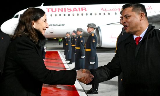 Prime Minister of Tunisia Sara Zaafarani arrives in Moscow for the 3rd Russia-Africa Summit and Forum. Location: Russia, Moscow. Author: Kirill Kallinikov/Sputnik. Prime Minister of Tunisia Sara Zaafarani arrives in Moscow