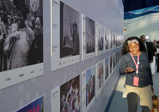 President Vladimir Putin visits exhibition of advanced Russian solutions at the Russia-Africa Forum