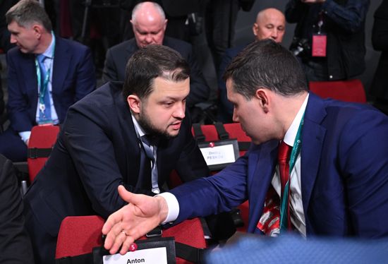 From left: Russian Minister of Transport of the Russian Federation Dmitry Yadrov and Minister of Industry and Trade Anton Alikhanov at the plenary session of the Russia-Africa Economic and Humanitarian Forum in Moscow. Location: Russia, Moscow. Author: Sergey Bobylev/Sputnik. Plenary session of Russia-Africa Forum in Moscow