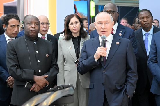 President Vladimir Putin visits exhibition of advanced Russian solutions at the Russia-Africa Forum