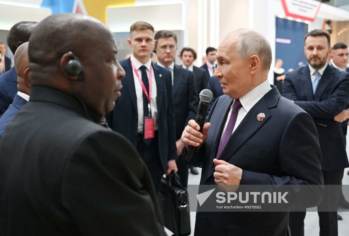 President Vladimir Putin visits exhibition of advanced Russian solutions at the Russia-Africa Forum