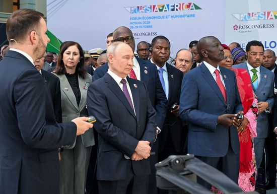 President Vladimir Putin visits exhibition of advanced Russian solutions at the Russia-Africa Forum