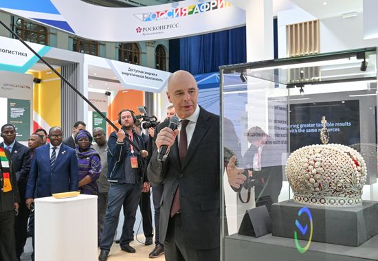 President Vladimir Putin visits exhibition of advanced Russian solutions at the Russia-Africa Forum