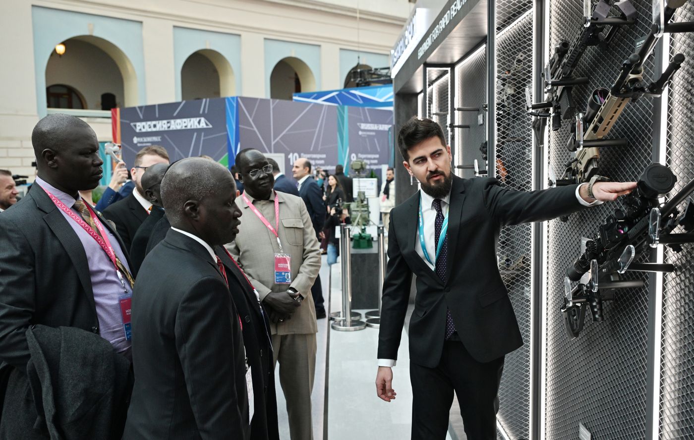President Vladimir Putin visits exhibition of advanced Russian solutions at the Russia-Africa Forum