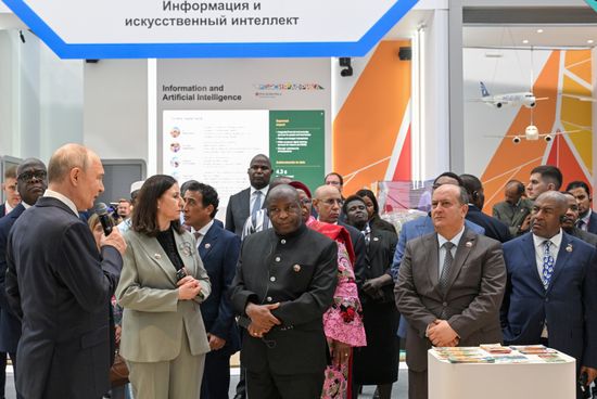 President Vladimir Putin visits exhibition of advanced Russian solutions at the Russia-Africa Forum