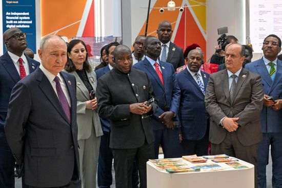 President Vladimir Putin visits exhibition of advanced Russian solutions at the Russia-Africa Forum